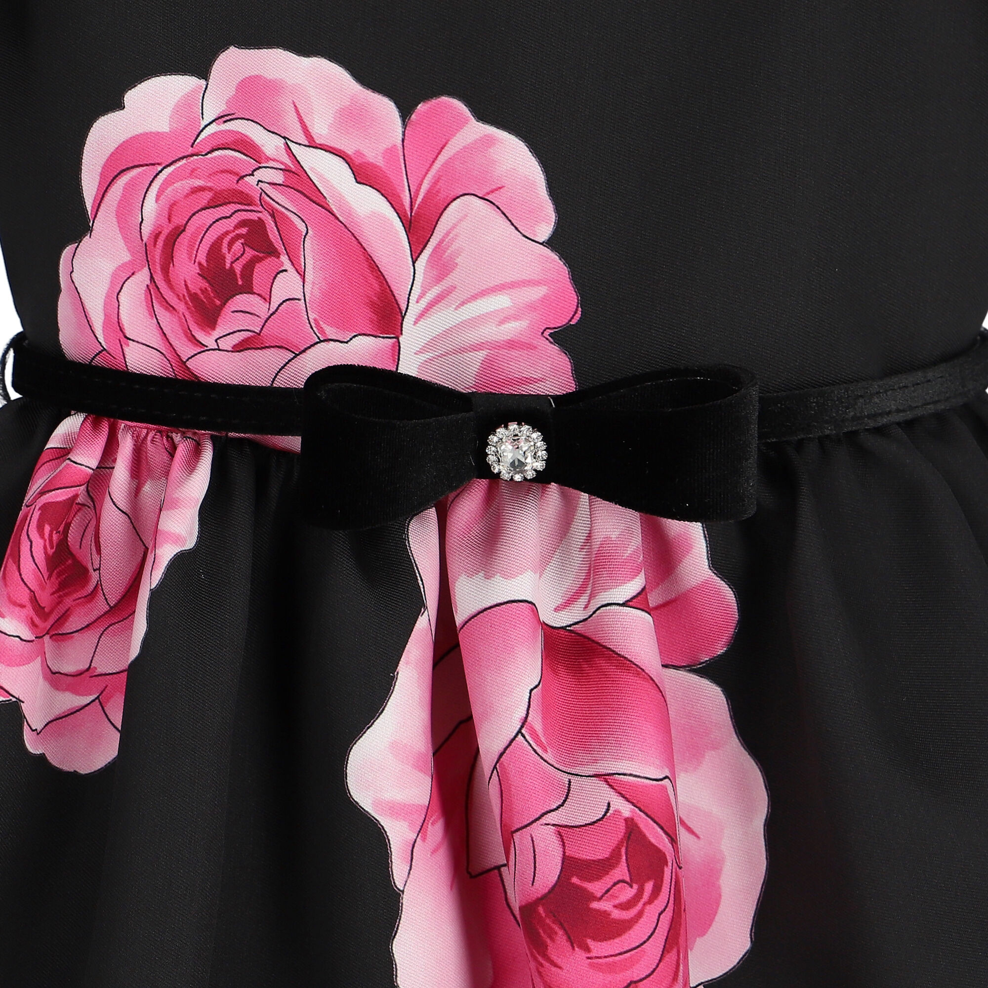 Monnalisa Girls Black Pink Roses Dress Junior Couture UK