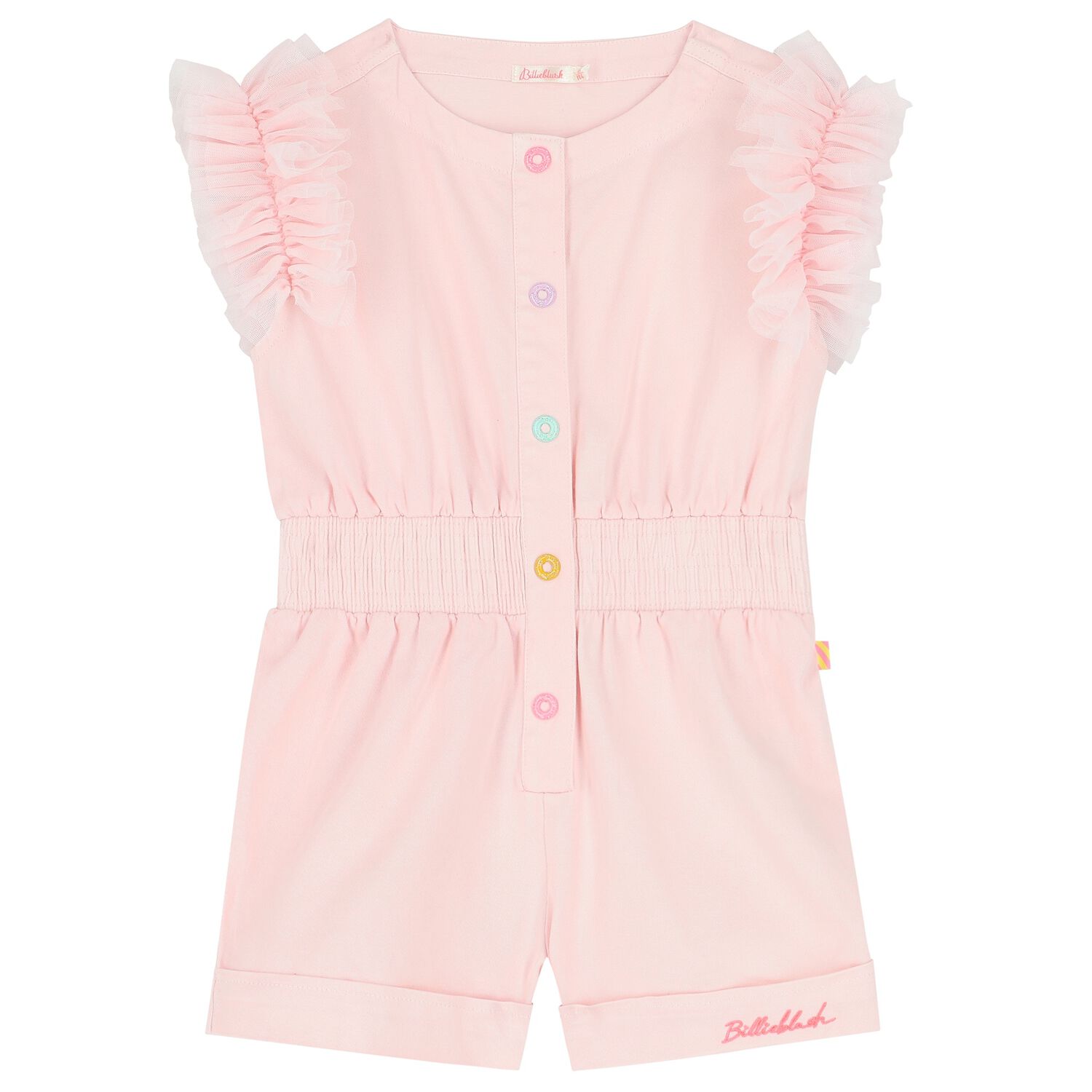 Girls Pink Tulle Ruffled Playsuit, 1, hi-res