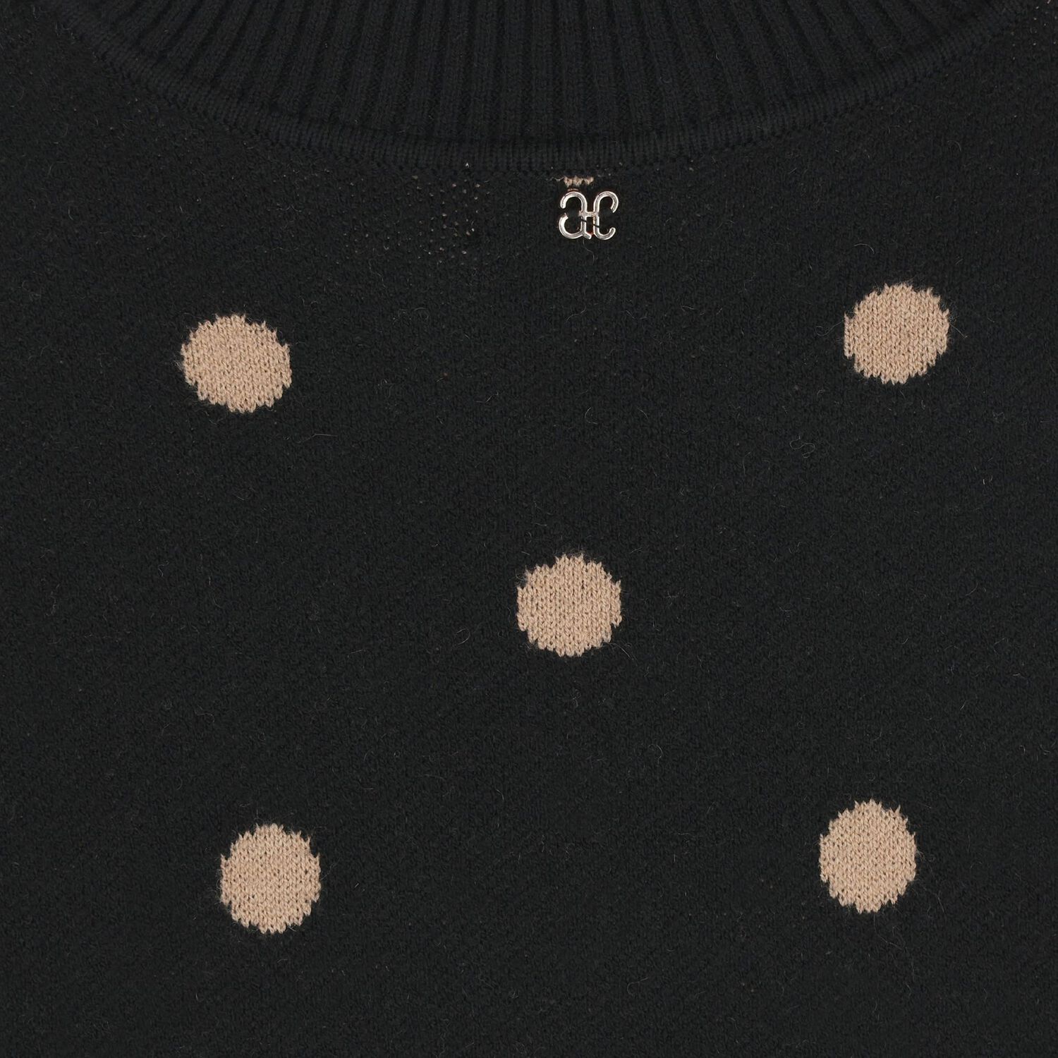 Girls Black & Beige Polka Dot Skirt Set, 1, hi-res