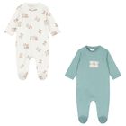 Baby Boys White & Green Teddy Bear Babygrows ( 2-Pack ), 2, hi-res