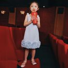 Girls Blue Crepe Floral Lace Dress, 1, hi-res