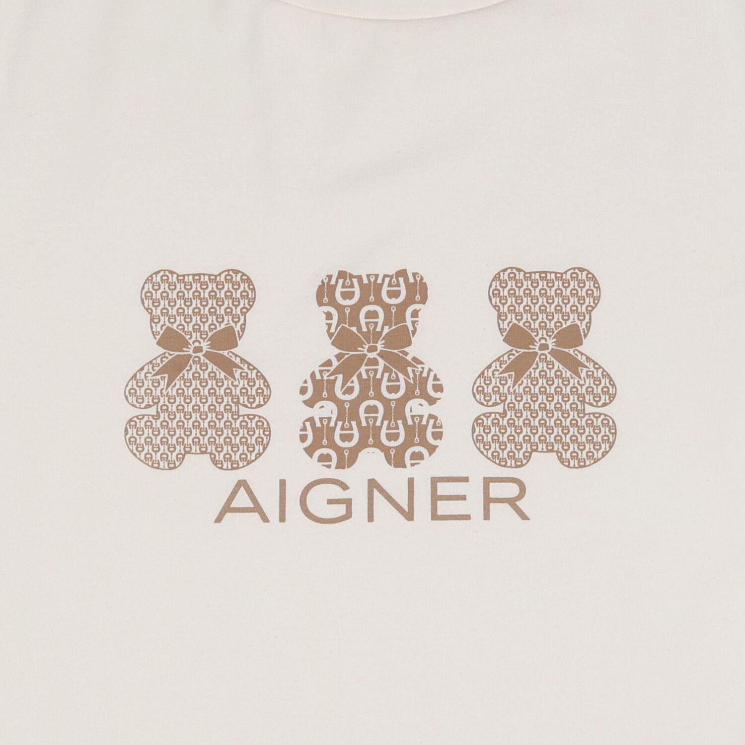 Girls Ivory & Beige Teddy Bear Logo T-Shirt, 1, hi-res