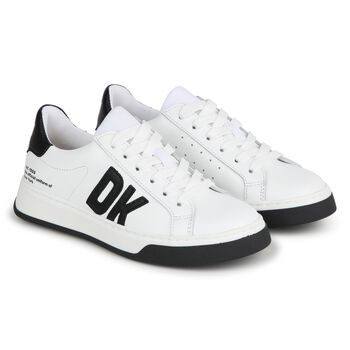 White & Black Leather Logo Trainers