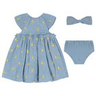 Baby Girls Blue Dress & Headband Set, 2, hi-res