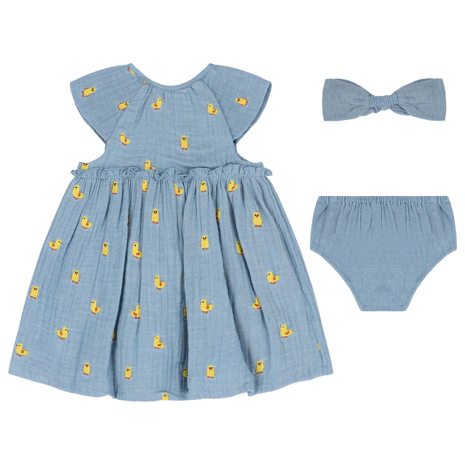 Baby Girls Blue Dress & Headband Set, 2, hi-res image number null