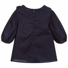 Girls Navy Ruffle Blouse, 1, hi-res