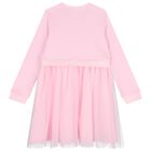 Girls Pink Logo Tulle Dress, 2, hi-res