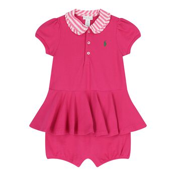 Baby Girls Pink Polo Romper