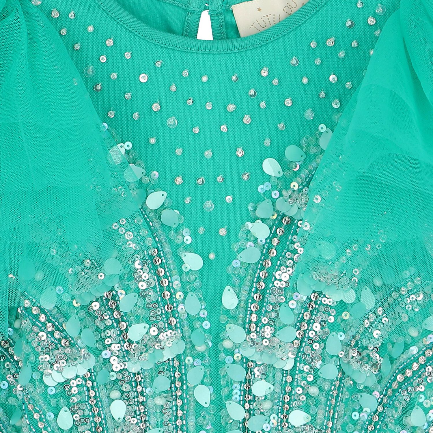 Girls Green Embellished Tulle Dress, 1, hi-res image number null