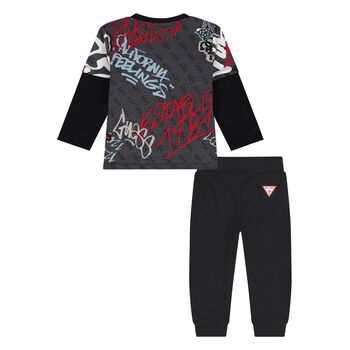 Younger Boys Black Logo Tracksuit