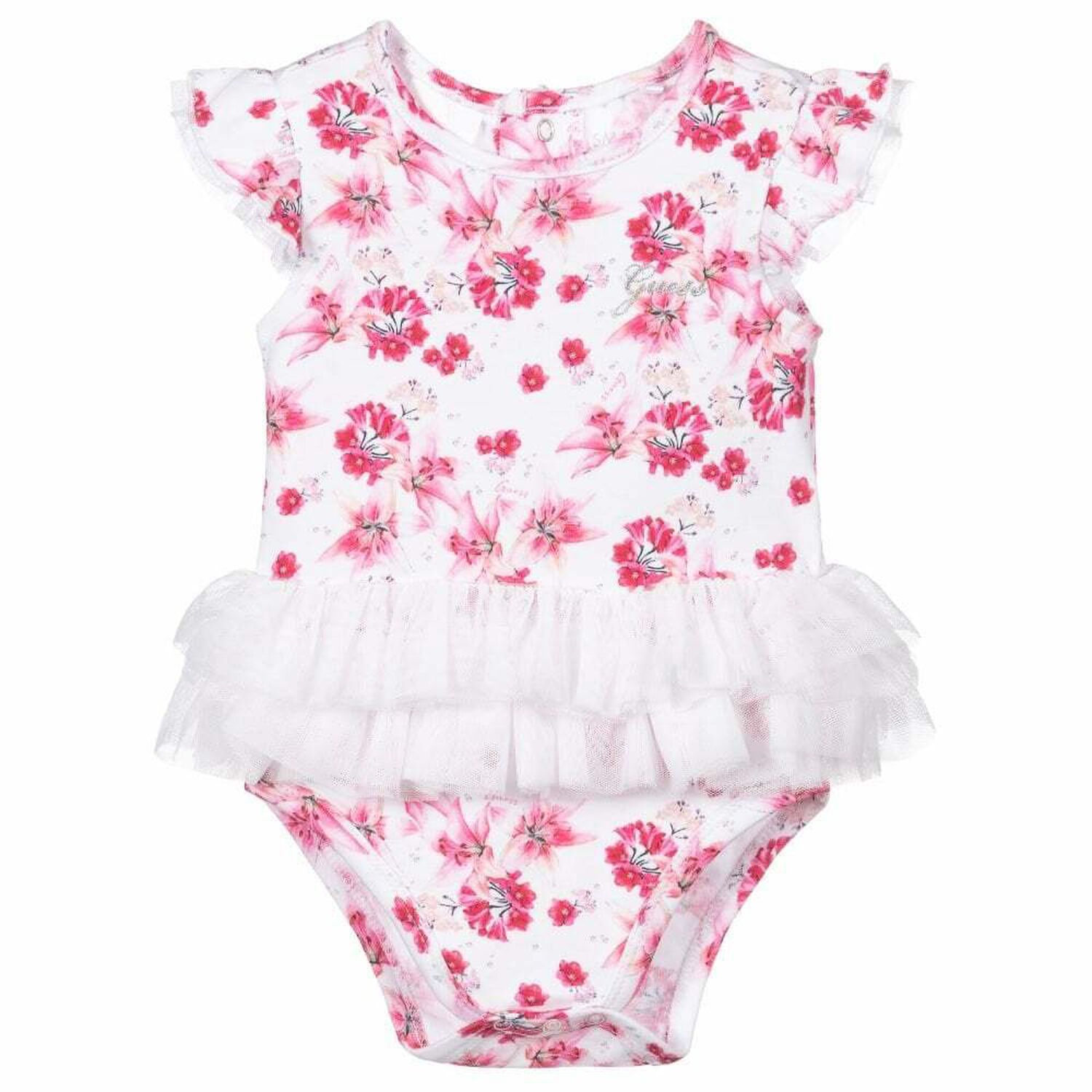 Baby Girls Pink Floral Bodysuit, 1, hi-res