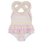 Girls White & Yellow Zig Zag Swimsuit, 1, hi-res