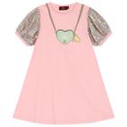 Girls Pink Logo Heart Dress, 2, hi-res