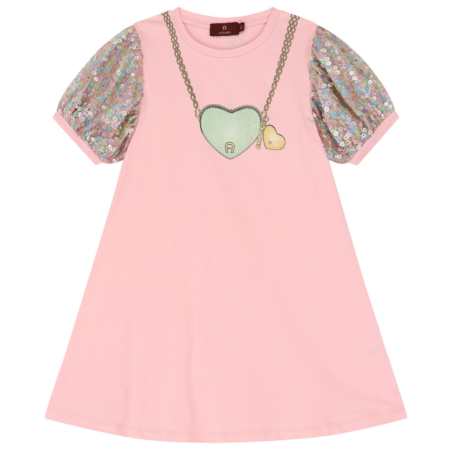 Girls Pink Logo Heart Dress, 2, hi-res