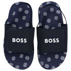 Boys Navy Blue Logo Sandals, 3, hi-res