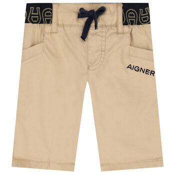Younger Boys Beige Logo Shorts