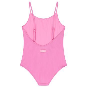 Girls Pink Embellished Logo Swimsuit