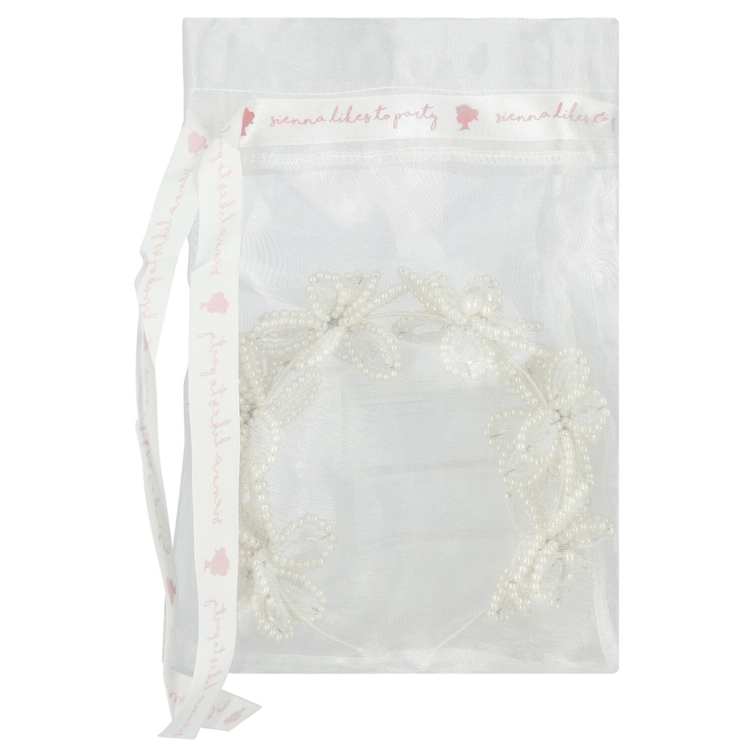 Girls White Embellished Crystal & Pearl Headband, 1, hi-res image number null