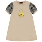 Girls Beige Logo Bag Dress, 1, hi-res