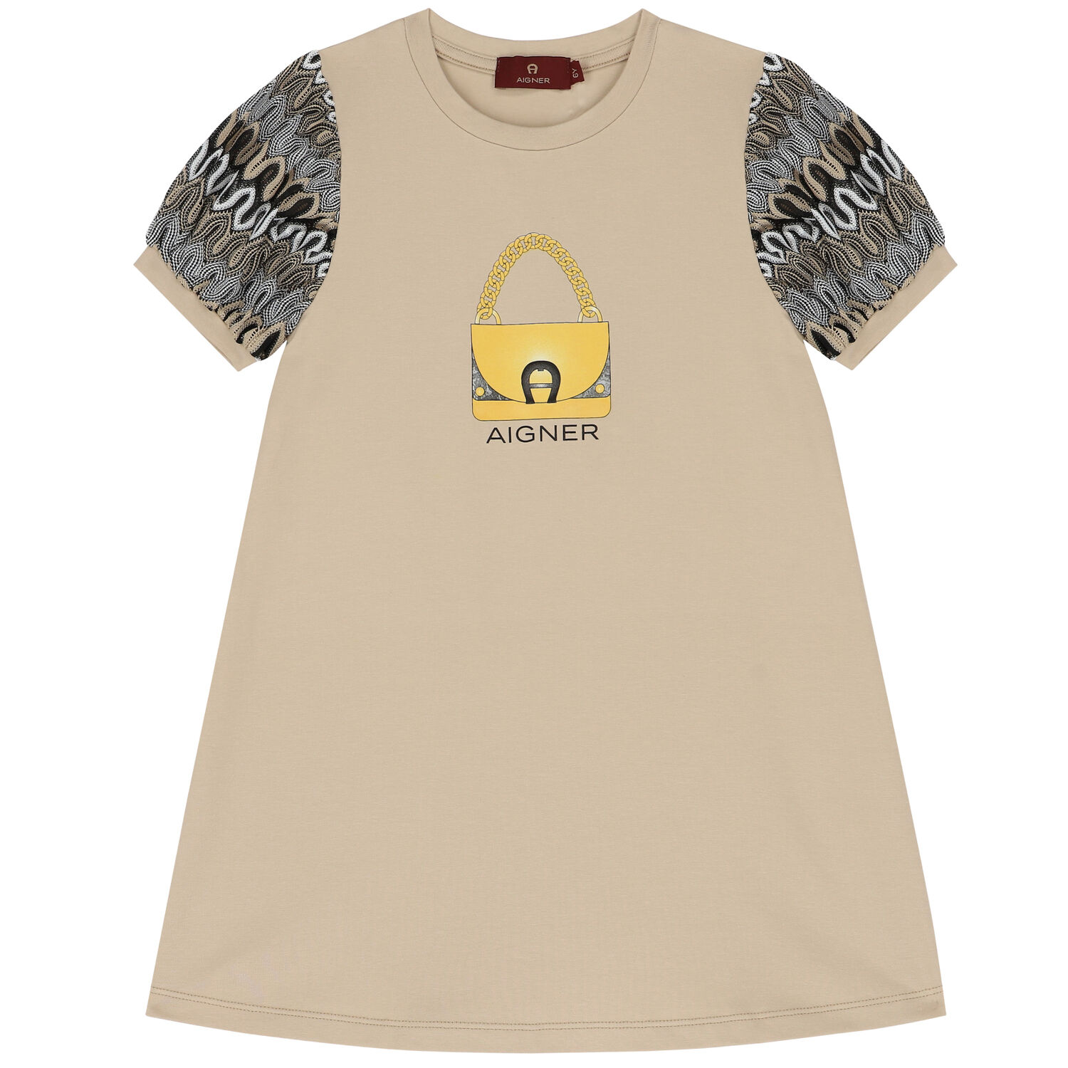 Girls Beige Logo Bag Dress, 1, hi-res