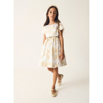 Girls White & Gold Rose Dress