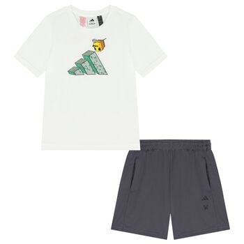 Boys White & Grey Minecraft Shorts Set