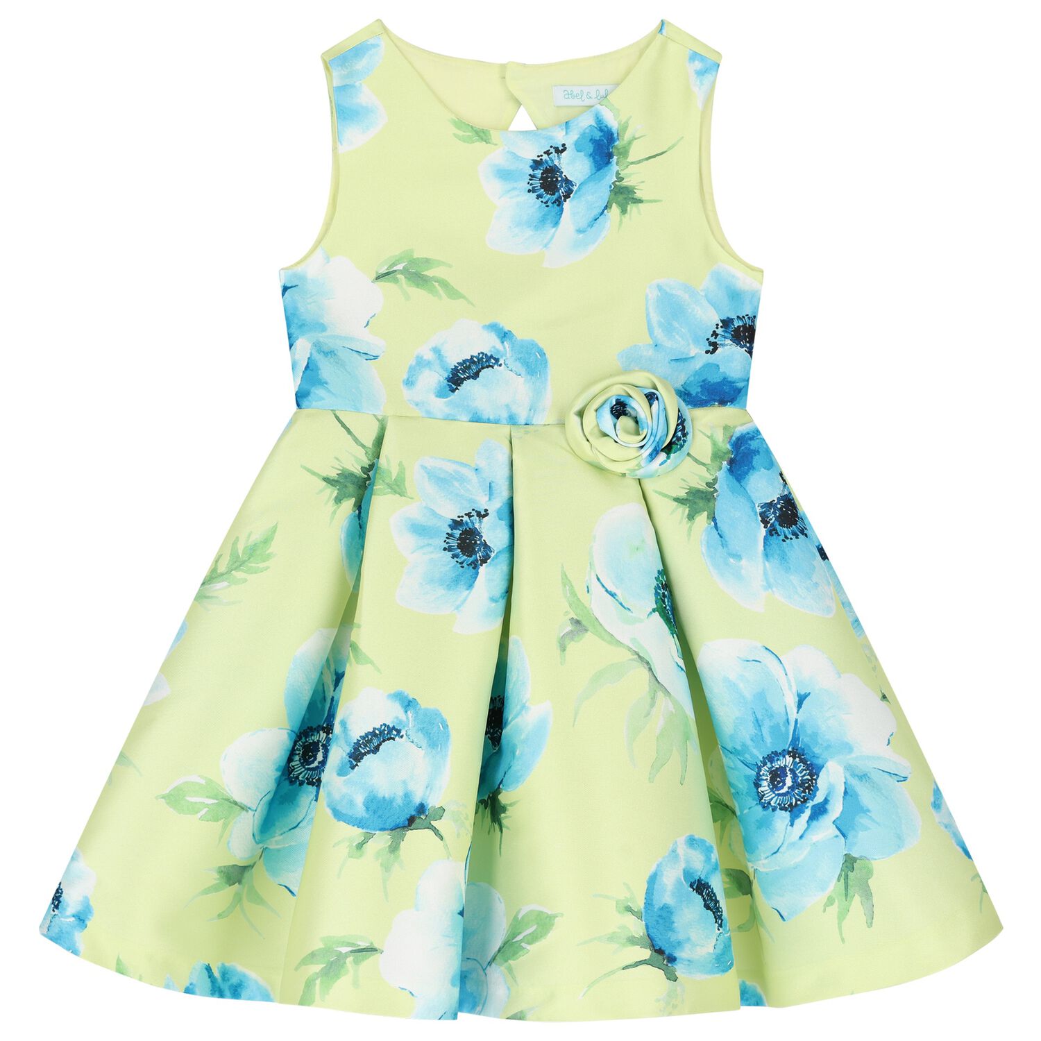 Girls Green & Blue Floral Satin Dress, 1, hi-res