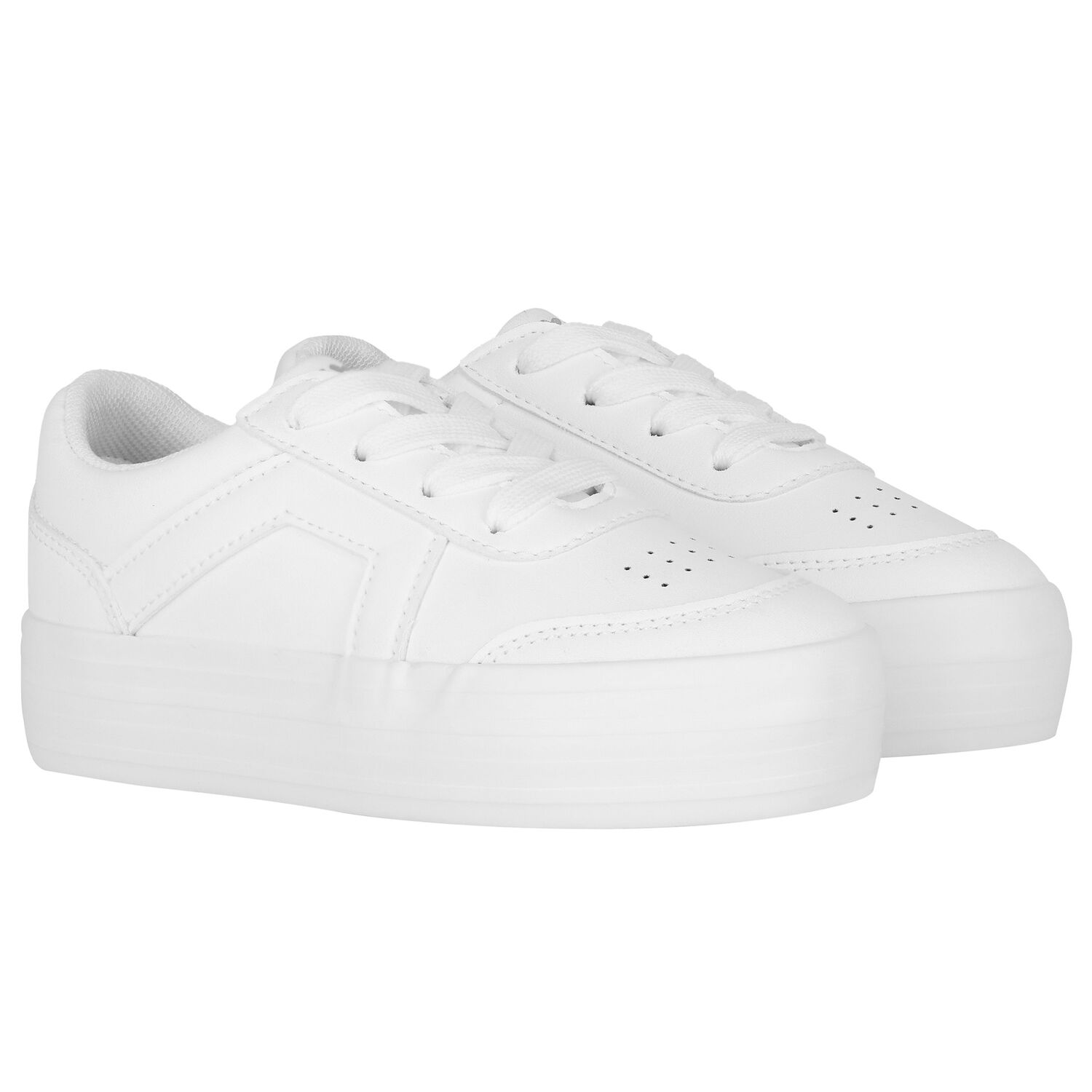 Girls White Chunky Faux Leather Platform Trainers, 1, hi-res image number null