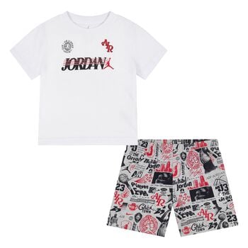 Younger Boys White & Grey Jordan Logo Shorts Set