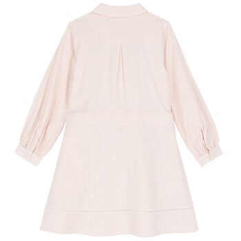 Girls Pink & White Striped Logo Dress