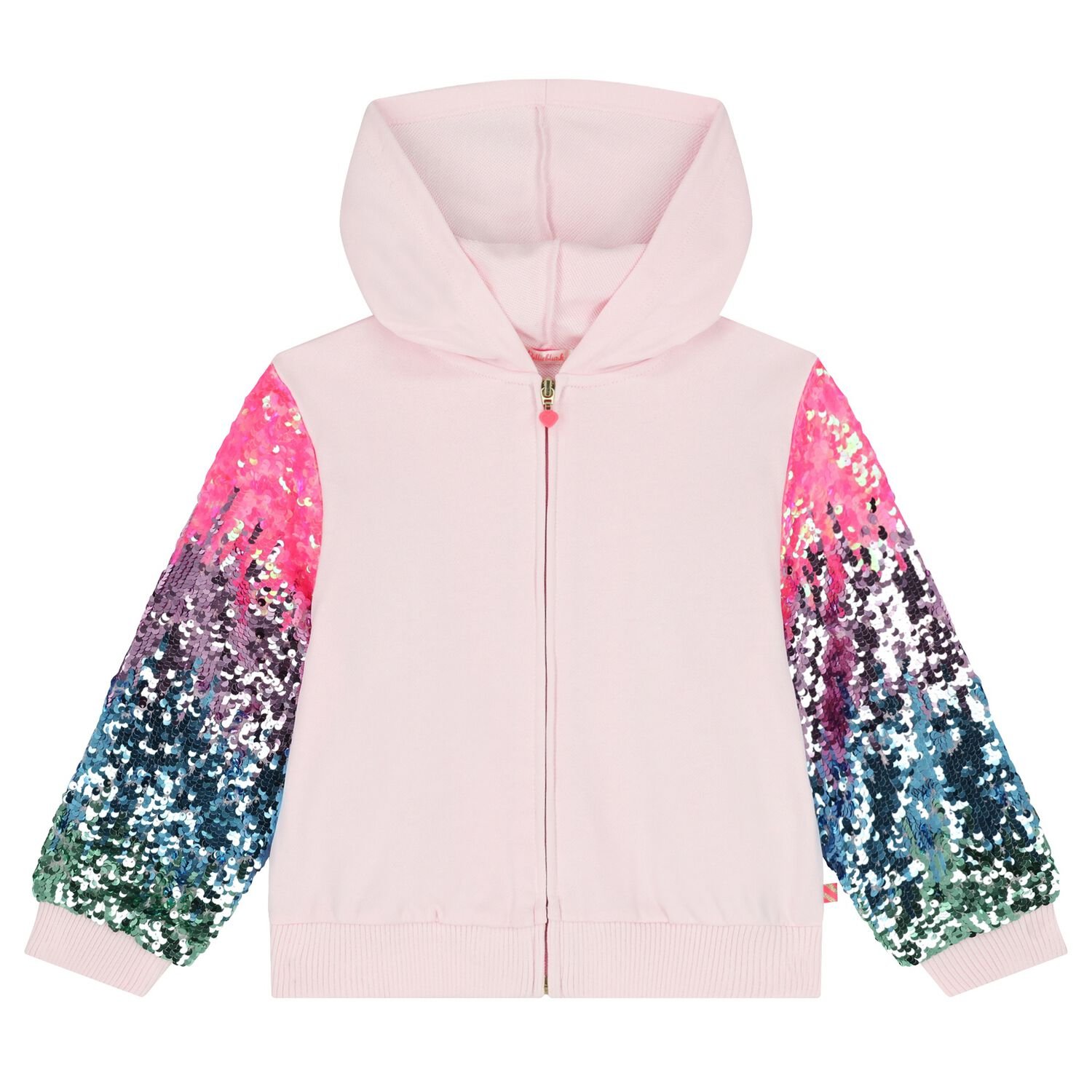Girls Pink Sequin Hooded Zip Up Top, 1, hi-res