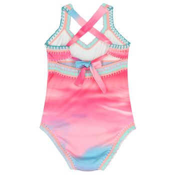 Girls Multi-Coloured Embroidered Swimsuit