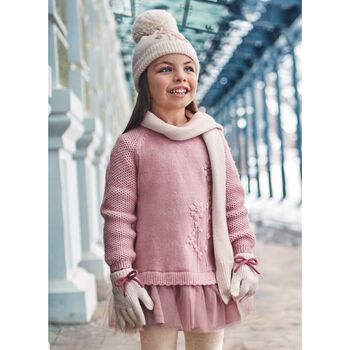 Girls Pink Flower Knitted Dress