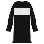 Girls Black & Ivory Logo Sweatshirt Dress, 1, hi-res