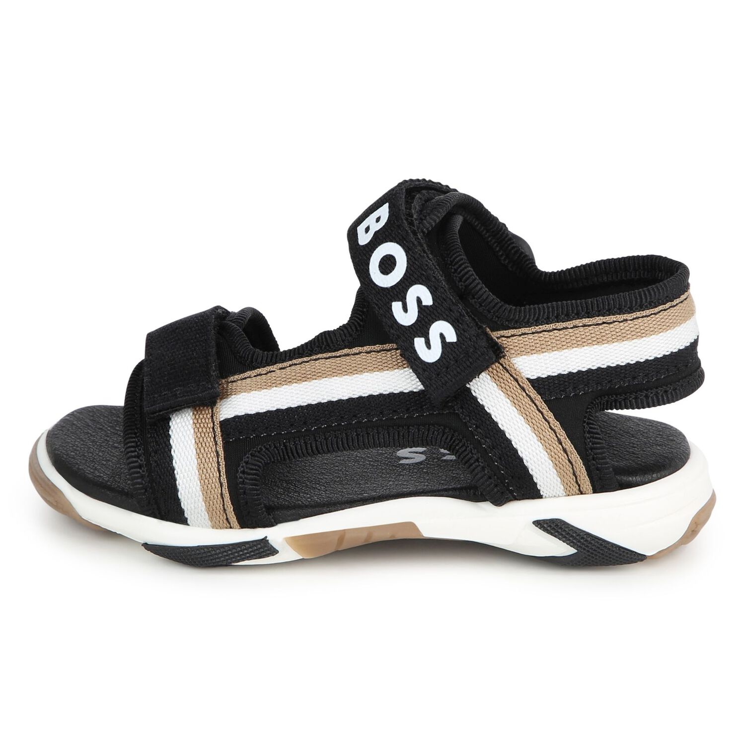 Boys White, Beige & Black Logo Sandals, 1, hi-res