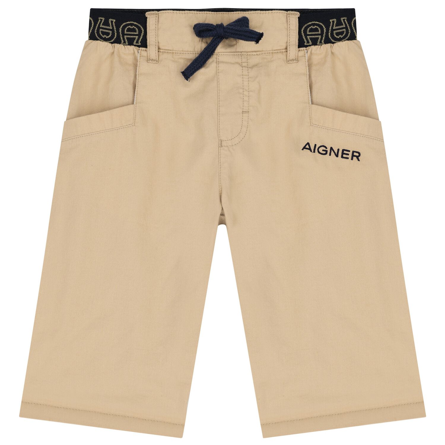 Boys Beige Logo Shorts, 1, hi-res