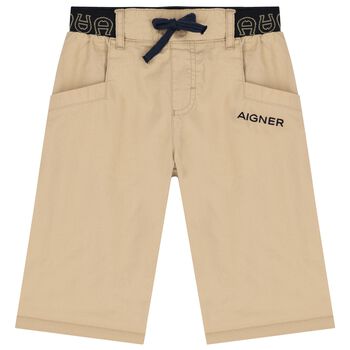 Boys Beige Logo Shorts