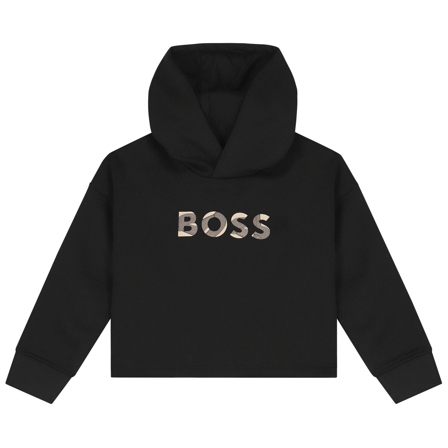 Girls Black Logo Crop Hooded Top, 1, hi-res image number null