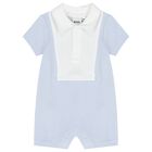 Baby Boys White & Blue Romper, 1, hi-res