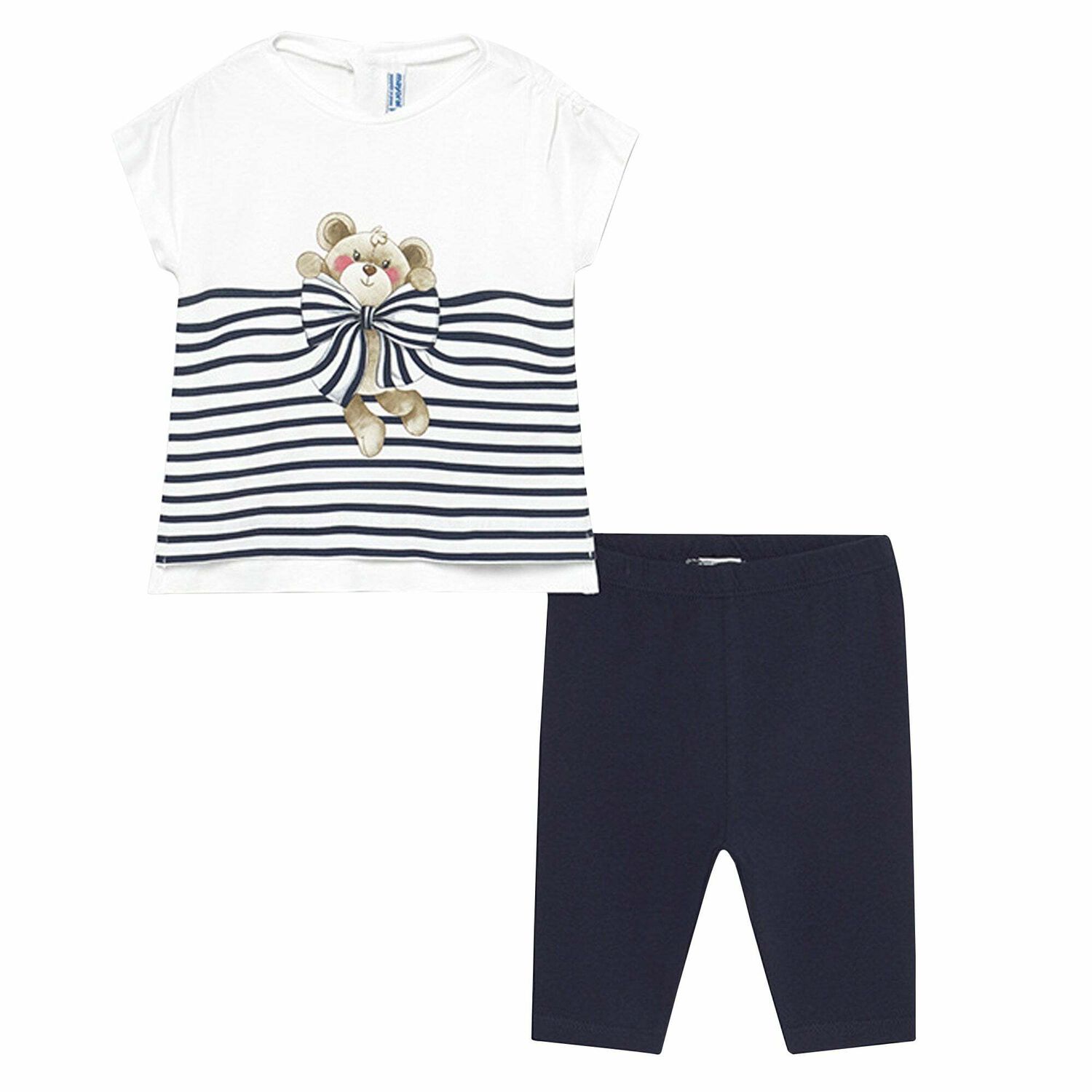 Younger Girls White & Navy Blue Leggings Set, 1, hi-res image number null