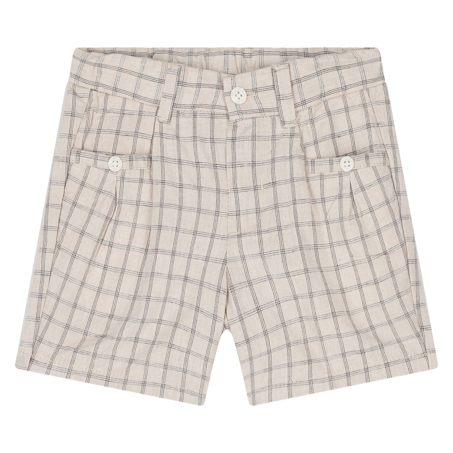 Younger Boys White & Beige Shorts Set, 1, hi-res