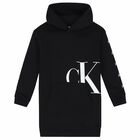 Girls Black Logo Hooded Dress, 1, hi-res