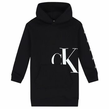 Girls Black Logo Hooded Dress