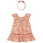 Younger Girls Beige Bow Dress Set, 1, hi-res