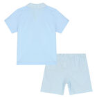 Younger Boys Blue & White Shorts Set, 1, hi-res