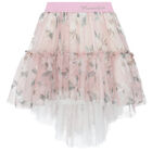 Girls Pink & White Floral Tulle Skirt, 1, hi-res