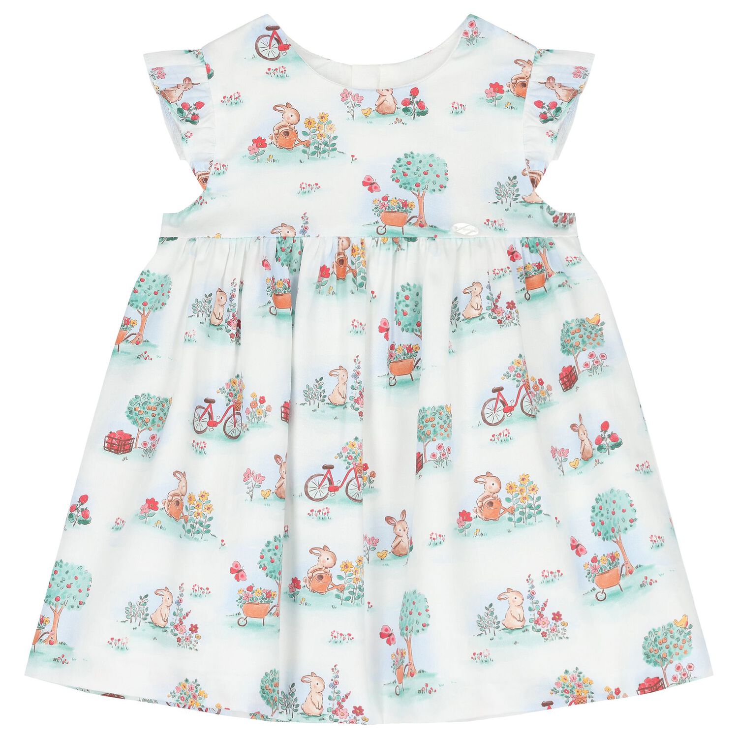 Baby Girls White & Green Rabbit Dress Set, 1, hi-res