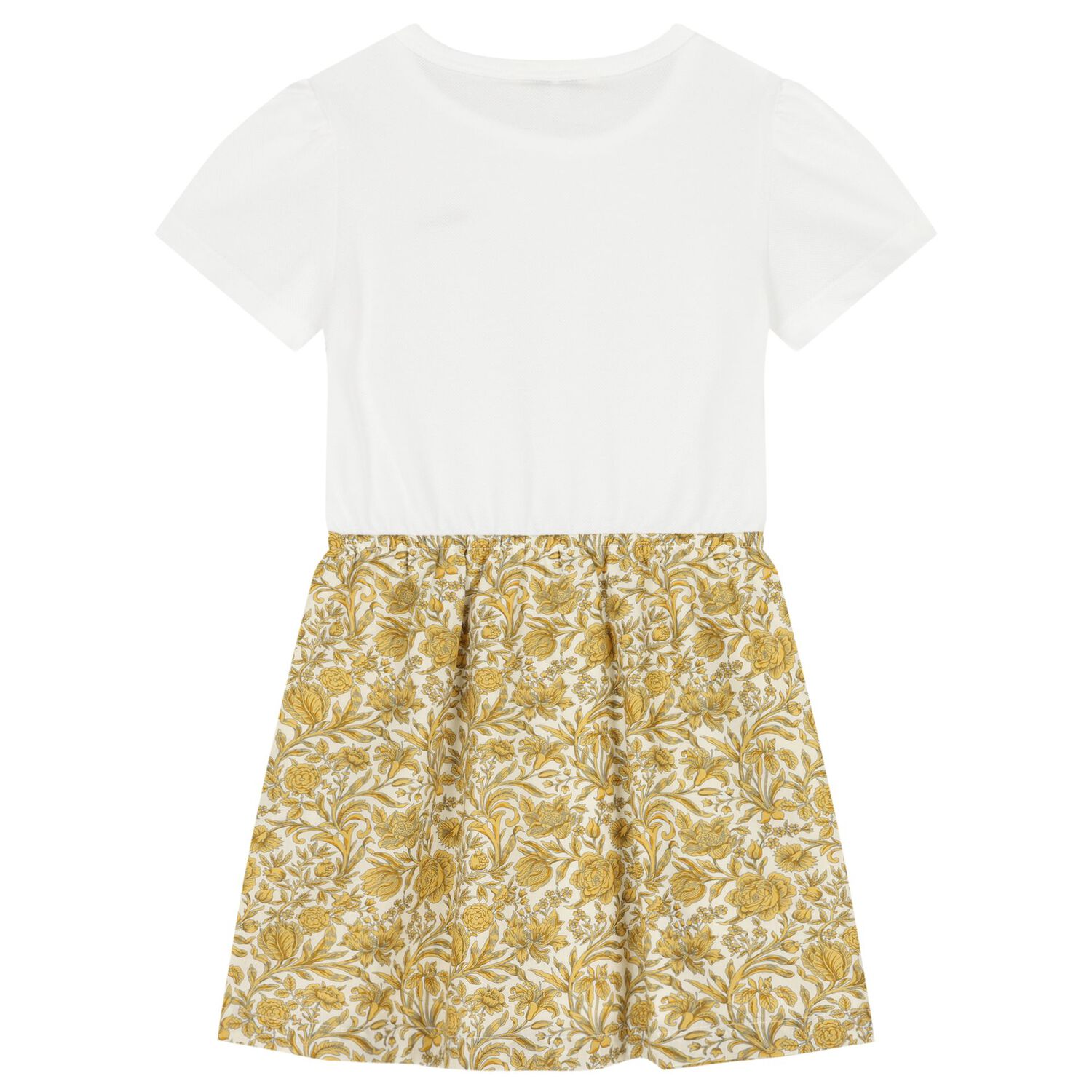 Girls White & Gold Floral Dress, 1, hi-res