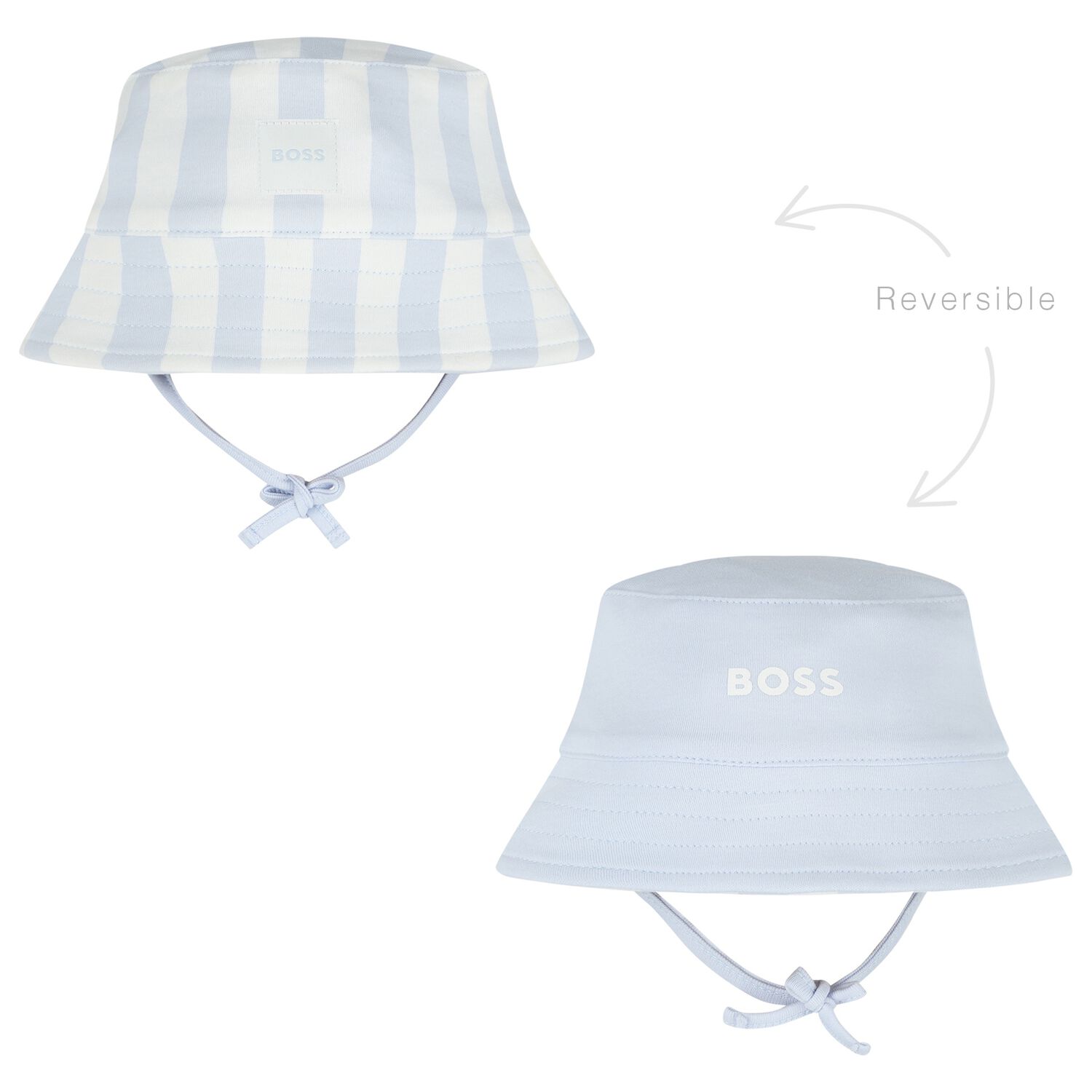Baby Boys Blue & White Striped Logo Reversible Hat, 1, hi-res