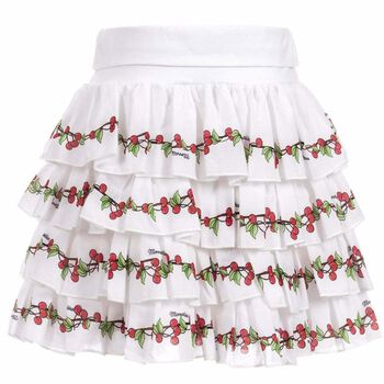 Girls White Cherry Print Skirt
